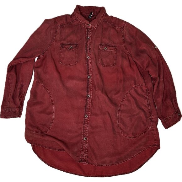 Stella Carakasi Washed Indigo Tunic Port Red Button Up XL Tencel - Picture 2 of 9